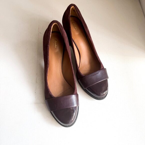 Clarks Artisan Burgundy Purple Stacked Heel Heels 9.5 - Picture 1 of 11